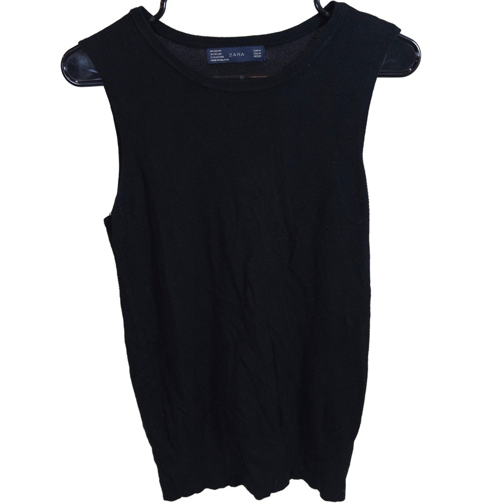 Zara Knit Tank Top Size M Womens Sleeveless Rayon Blend Basic Black